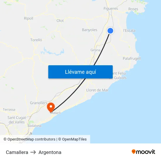 Camallera to Argentona map