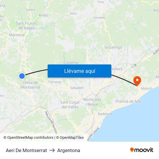 Aeri De Montserrat to Argentona map