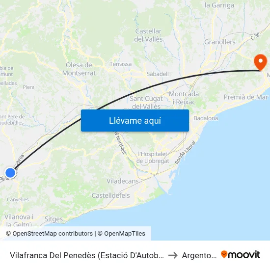 Vilafranca Del Penedès (Estació D'Autobusos) to Argentona map