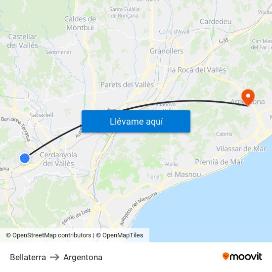 Bellaterra to Argentona map