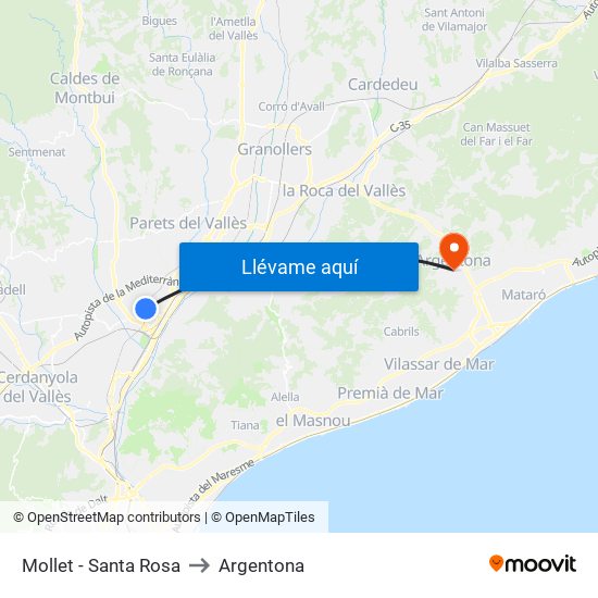 Mollet - Santa Rosa to Argentona map