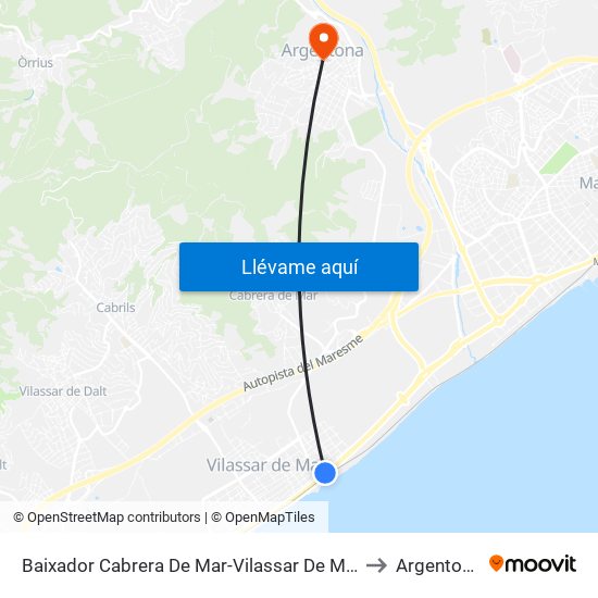Baixador Cabrera De Mar-Vilassar De Mar to Argentona map
