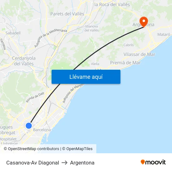 Casanova-Av Diagonal to Argentona map