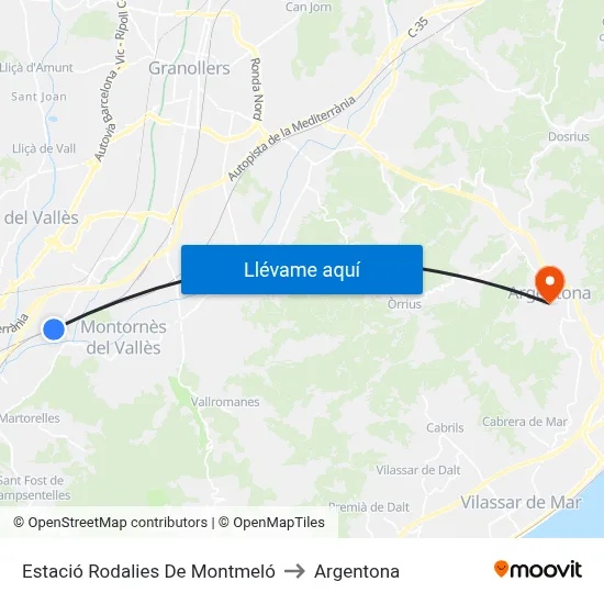 Estació Rodalies De Montmeló to Argentona map