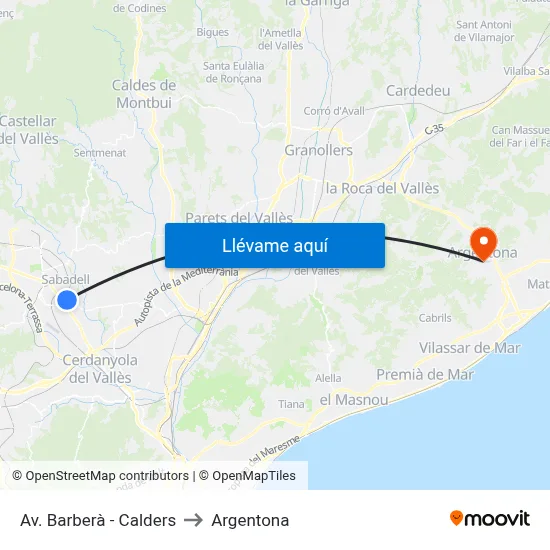 Av. Barberà - Calders to Argentona map