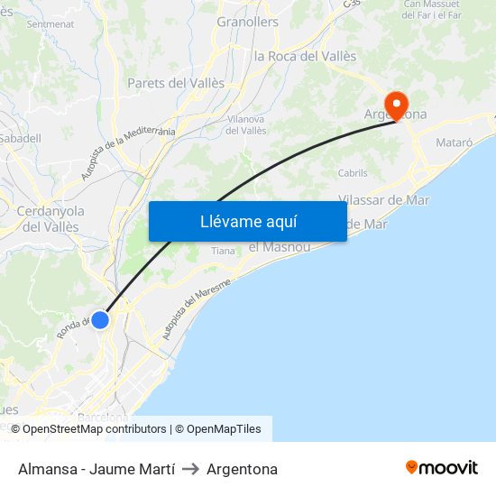 Almansa - Jaume Martí to Argentona map