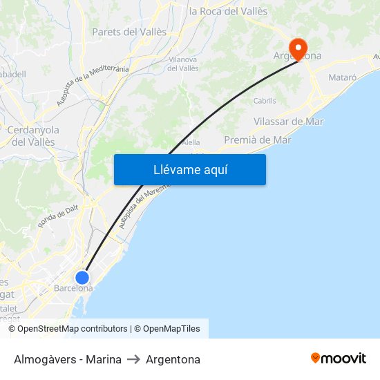 Almogàvers - Marina to Argentona map