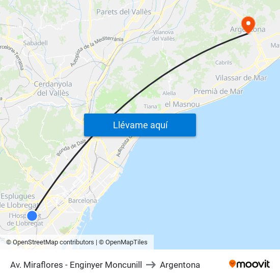 Av. Miraflores - Enginyer Moncunill to Argentona map