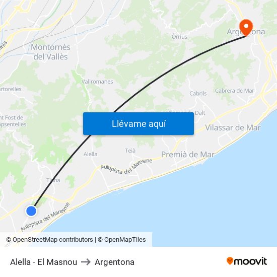 Alella - El Masnou to Argentona map