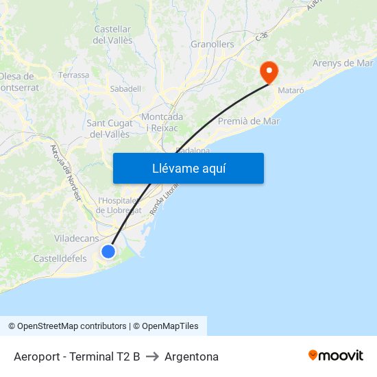 Aeroport - Terminal T2 B to Argentona map