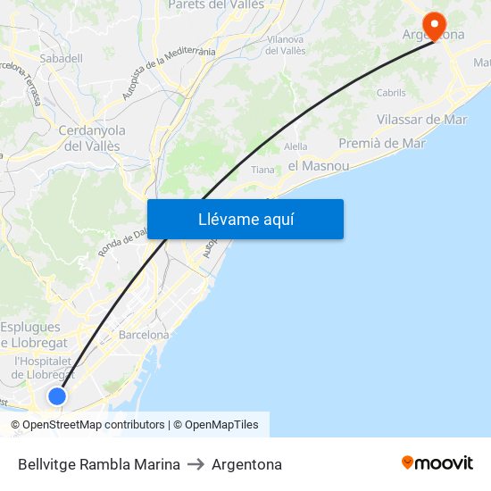 Bellvitge Rambla Marina to Argentona map