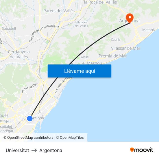 Universitat to Argentona map