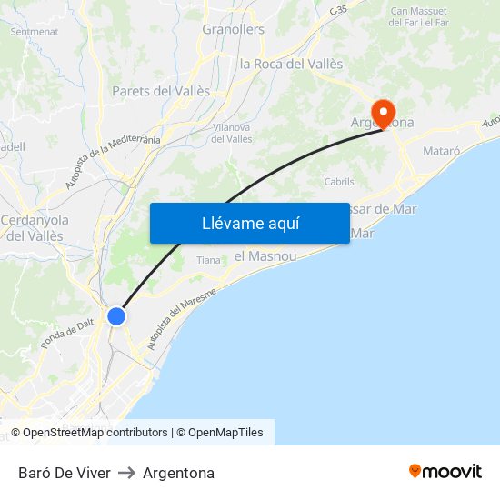 Baró De Viver to Argentona map