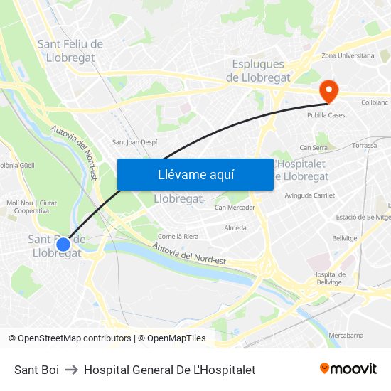 Sant Boi to Hospital General De L'Hospitalet map