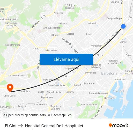 El Clot to Hospital General De L'Hospitalet map