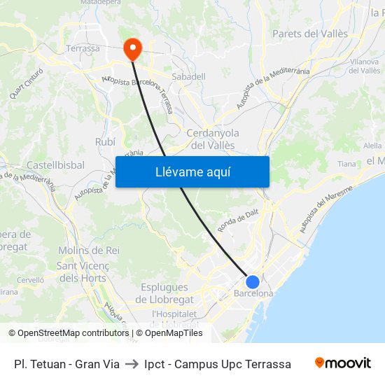 Pl. Tetuan - Gran Via to Ipct - Campus Upc Terrassa map