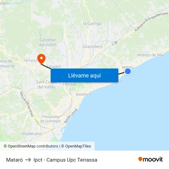 Mataró to Ipct - Campus Upc Terrassa map