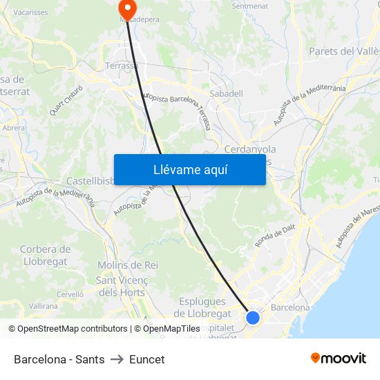 Barcelona - Sants to Euncet map