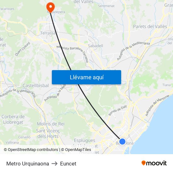 Metro Urquinaona to Euncet map