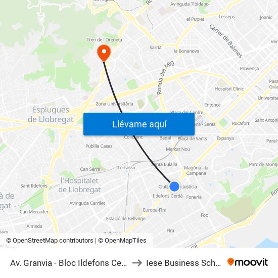 Av. Granvia - Bloc Ildefons Cerdà to Iese Business School map