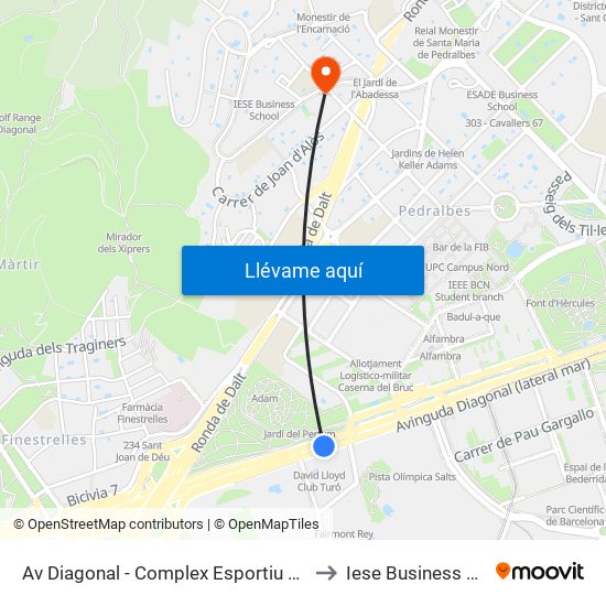 Av Diagonal - Complex Esportiu Universitari to Iese Business School map