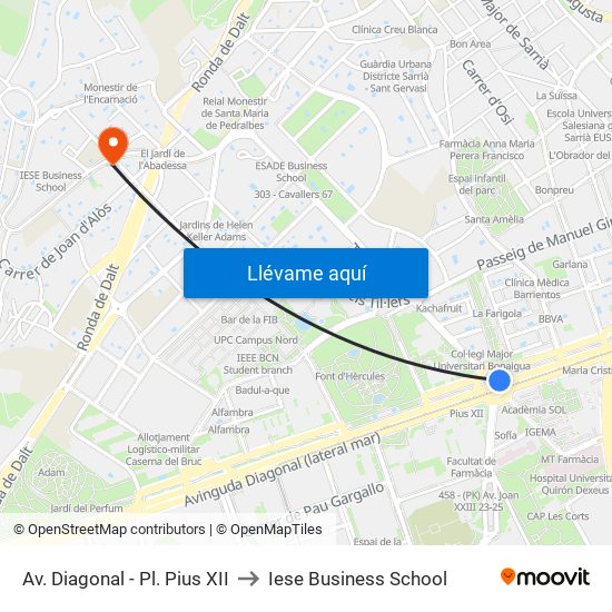 Av. Diagonal - Pl. Pius XII to Iese Business School map