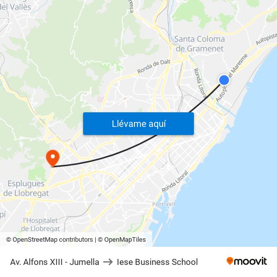 Av. Alfons XIII - Jumella to Iese Business School map