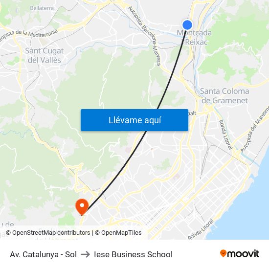 Av. Catalunya - Sol to Iese Business School map