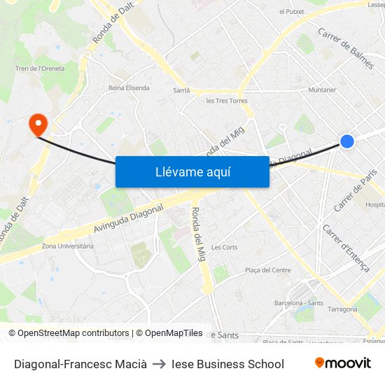 Diagonal-Francesc Macià to Iese Business School map