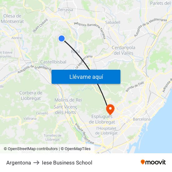 Argentona to Iese Business School map