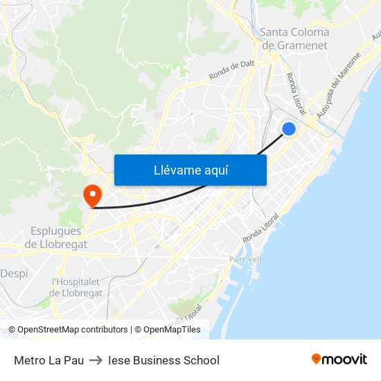Metro La Pau to Iese Business School map