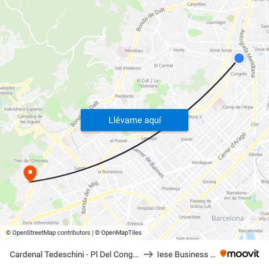 Cardenal Tedeschini - Pl Del Congrés Eucarístic to Iese Business School map