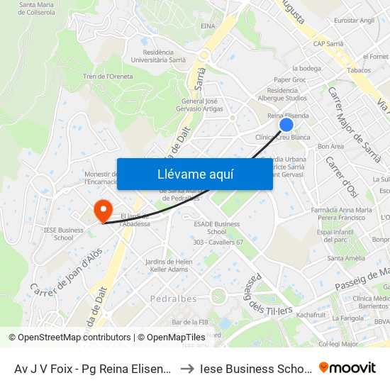 Av J V Foix - Pg Reina Elisenda to Iese Business School map