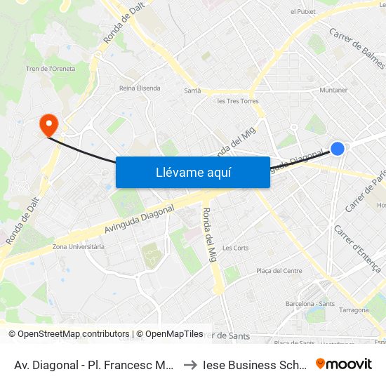 Av. Diagonal - Pl. Francesc Macià to Iese Business School map