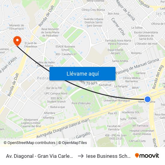 Av. Diagonal - Gran Via Carles III to Iese Business School map