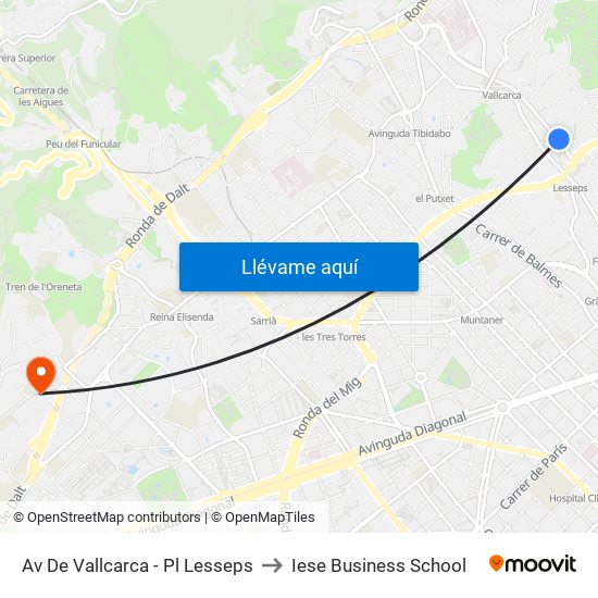Av De Vallcarca - Pl Lesseps to Iese Business School map