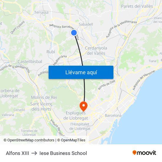 Alfons XIII to Iese Business School map
