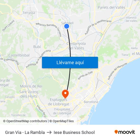 Gran Via - La Rambla to Iese Business School map