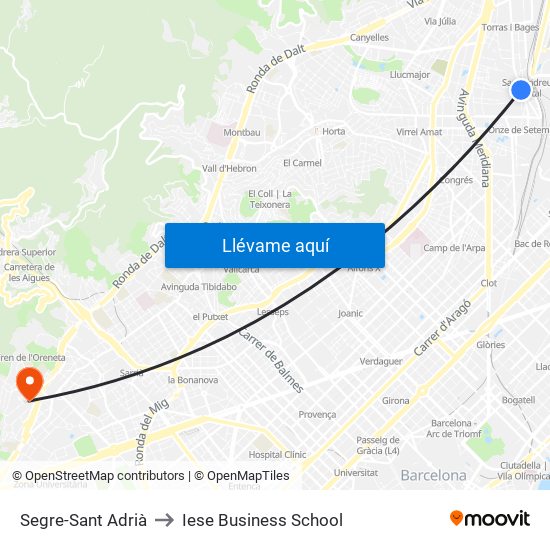 Segre-Sant Adrià to Iese Business School map