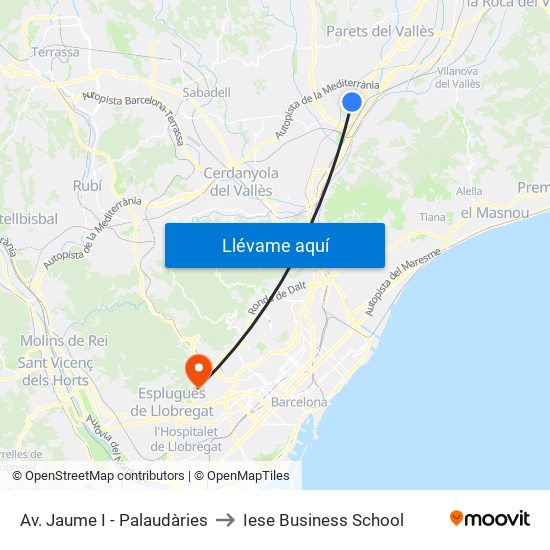 Av. Jaume I - Palaudàries to Iese Business School map