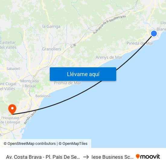 Av. Costa Brava - Pl. País De Sepharad to Iese Business School map