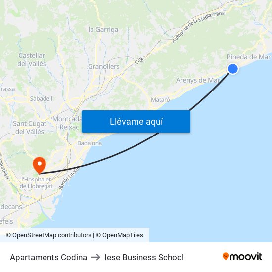 Apartaments Codina to Iese Business School map