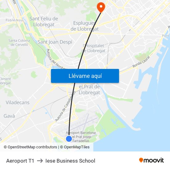 Aeroport T1 to Iese Business School map