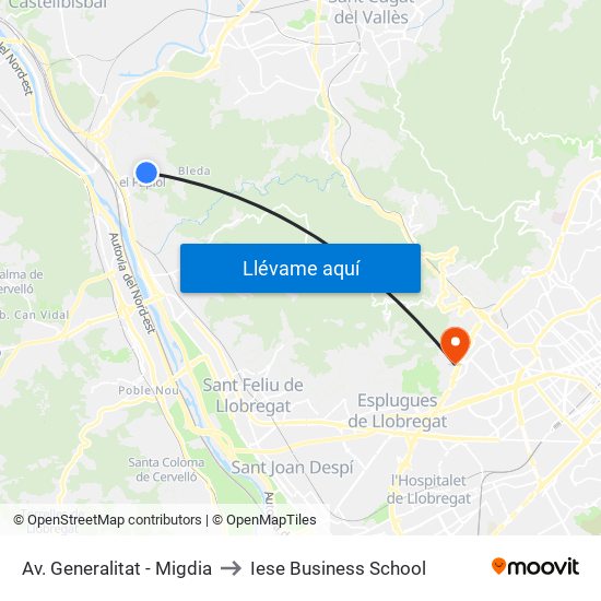Av. Generalitat - Migdia to Iese Business School map