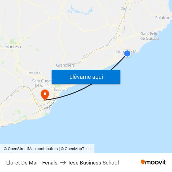 Lloret De Mar - Fenals to Iese Business School map