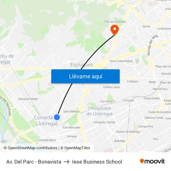 Av. Del Parc - Bonavista to Iese Business School map