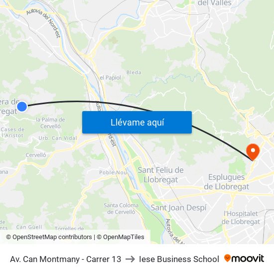 Av. Can Montmany - Carrer 13 to Iese Business School map