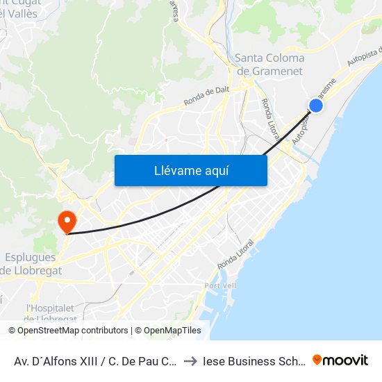 Av. D´Alfons XIII / C. De Pau Claris to Iese Business School map
