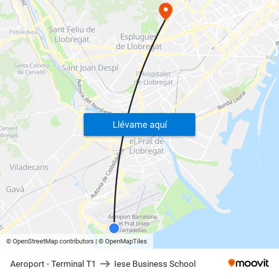 Aeroport - Terminal T1 to Iese Business School map
