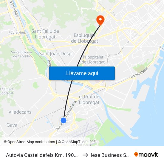 Autovia Castelldefels Km. 190.5 (Tryp) to Iese Business School map